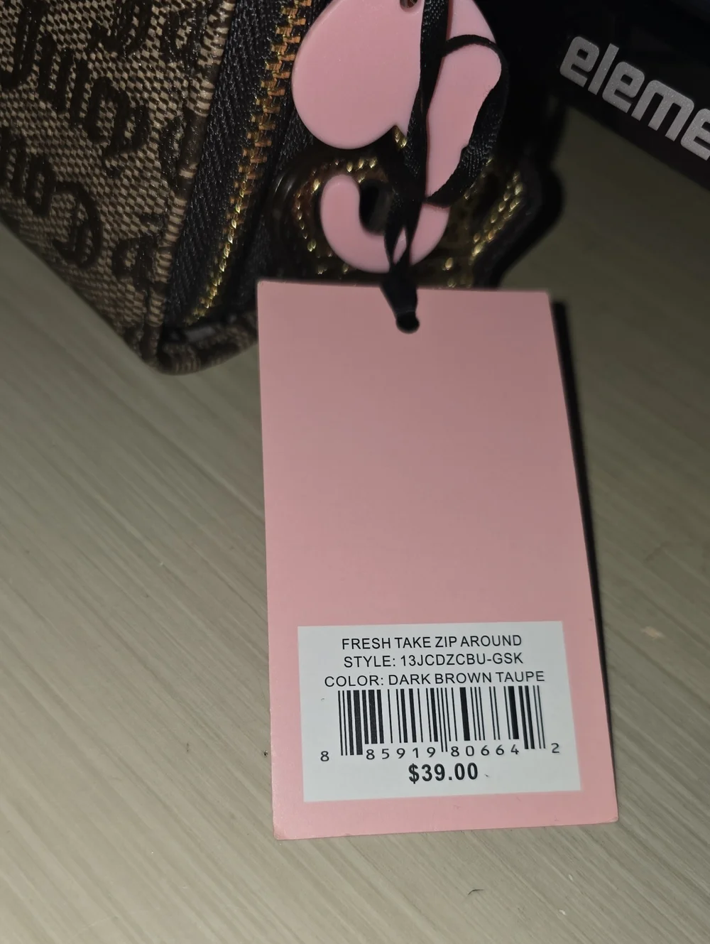 Juicy Couture Brown Signature Logo Zip Wallet with Pink Heart Charm